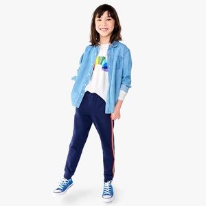 Primary Rainbow Side Stripe Joggers Navy French Terry Size 2T